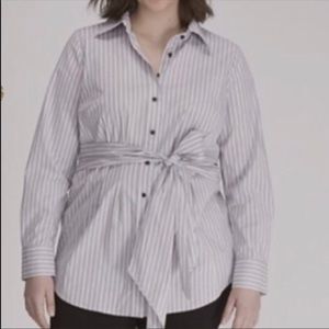 Button down tie at waist long sleeve shirt